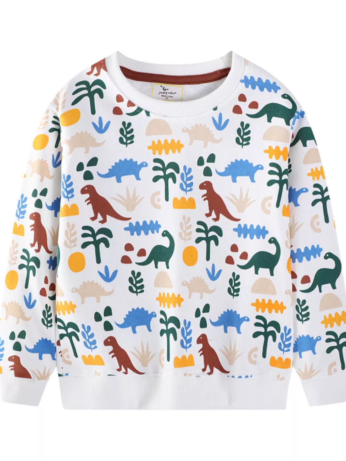 Kids dinosaur print crewneck sweatshirt with long sleeves for everyday casual wear